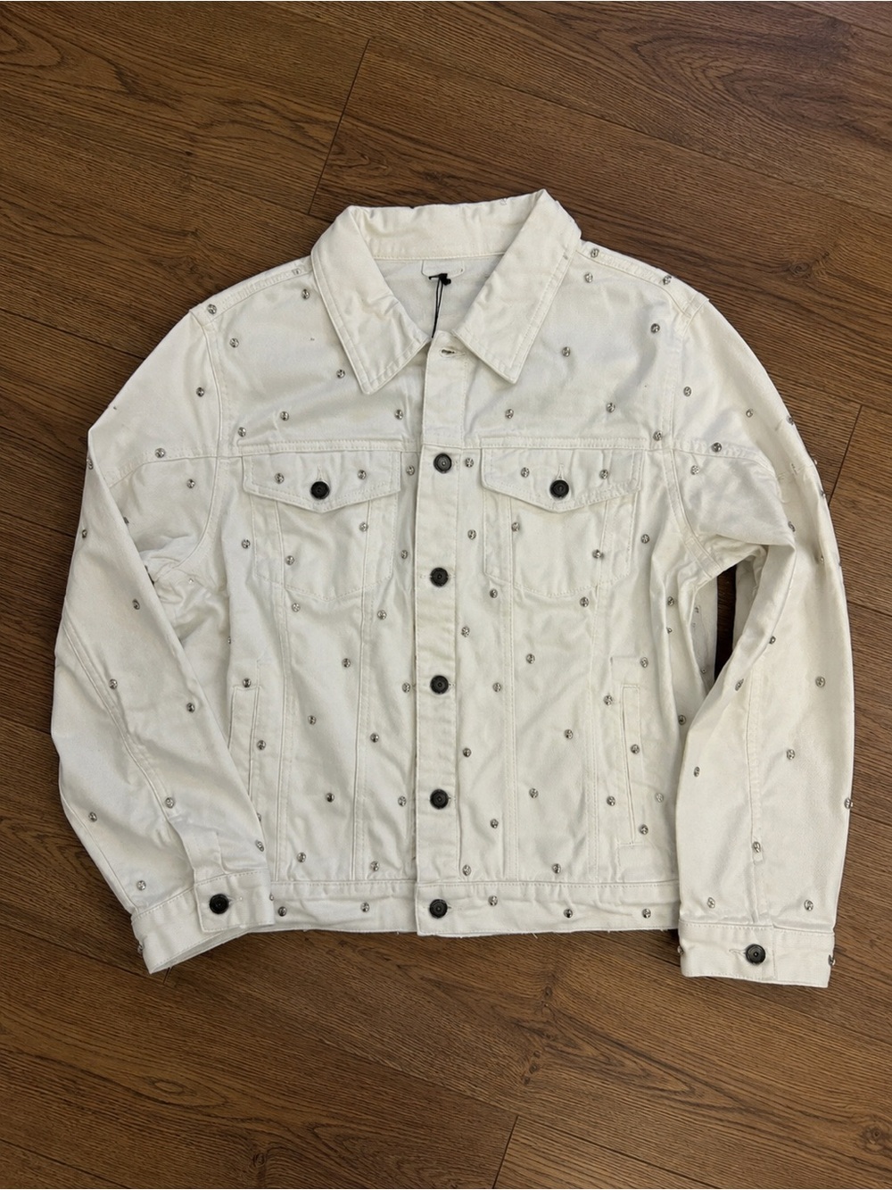 GREY LAB White Studded Denim Jacket Sz L